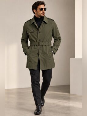 Zara Men Olive Belted Trench Coat